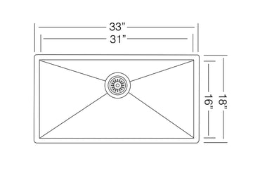33 inch Stainless Steel Undermount Single Bowl Zero Radius Kitchen Sink - Zero 33 - Sink Depot